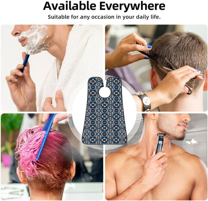 Beard Grooming Cape, Waterproof Hair Catcher for Shaving Trimming, Non-Stick Bib Apron Gifts for Dad Men, Colorful Surf Blue Tribal Navajo Aztec Geometric Ethnic Pattern Shave Bib