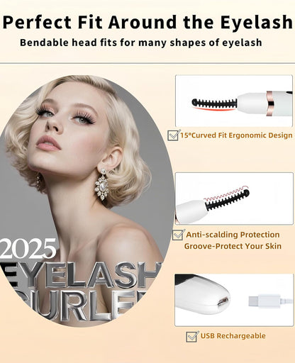 Heated Eyelash Curler, Heated Lash Curler with Led Display Electric Eye lash Curler 3 Temp Settings for Makeup Tools for Achieving A Natural Curl and Long Lasting Eyelashes, Designed for Women, White