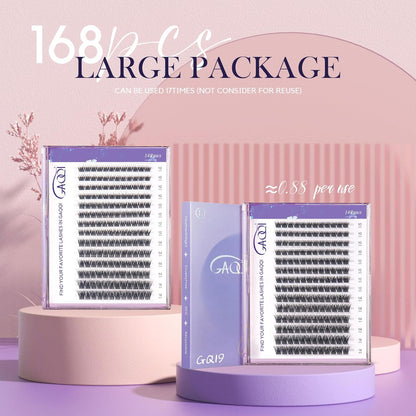 GAQQI Lash Clusters, GQ03 False Eyelashes DIY Lash Extensions D Curl 168PCS Cluster Lashes 12MM, Wispy and Natural Look (GQ03,12mm,D Curl)