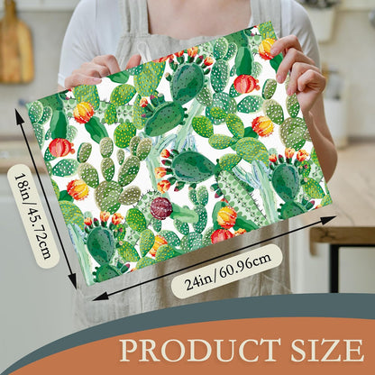 Green Cactus Dish Drying Mat, Tropical Plant Drying Rack Pad Countertop Dishes Ultra Absorbent Microfiber Kitchen Counter Mat for Coffee Countertop Decor 18x24 Inch