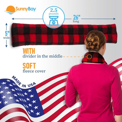 SunnyBay Microwave Heating Pad, Microwavable Moist Heated Neck and Shoulder Wrap, Versatile Weighted Beanbag Cold Pack or Warm Compress for Pain Relief, 26x4 Inches, Made in USA, Buffalo