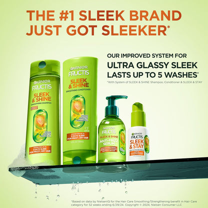 Garnier Fructis Sleek & Shine Full + Travel Size Shampoo (12.5 & 3 Fl Oz) + Conditioner (12 & 3 Fl Oz) Set for Frizzy, Dry Hair, Plant Keratin + Argan Oil (4 Items), 1 Kit (Packaging May Vary)