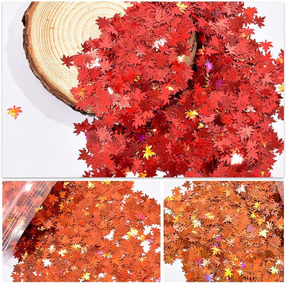5 Bags Fall Holographic Nail Art Maple Leaf Sequins Glitters, Nails Decorations Supply Gel Polish Manicure Tips Accessories Autumn Maple Leaves Nail Design Glitter Flakes Set