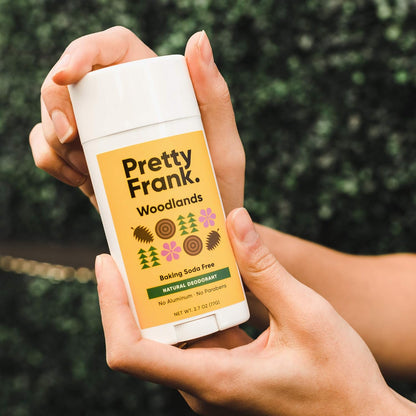 Pretty Frank Natural Aluminum-Free Deodorant Stick, Baking Soda-Free, Woodlands (2-Pack) | Sensitive Skin Friendly, Effective Odor Control for Women & Men, Organic Ingredients and Essential Oils