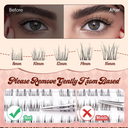 Lash Clusters 0.05mm PBT Fiber Eyelash Clusters, 0.1mm Superfine Invisiband D Curl Diy Lash Extension, 80pcs 8-16mm Individual Lashes Clusters Like Eyelash Extensions (Divine-D-8-16Mix)