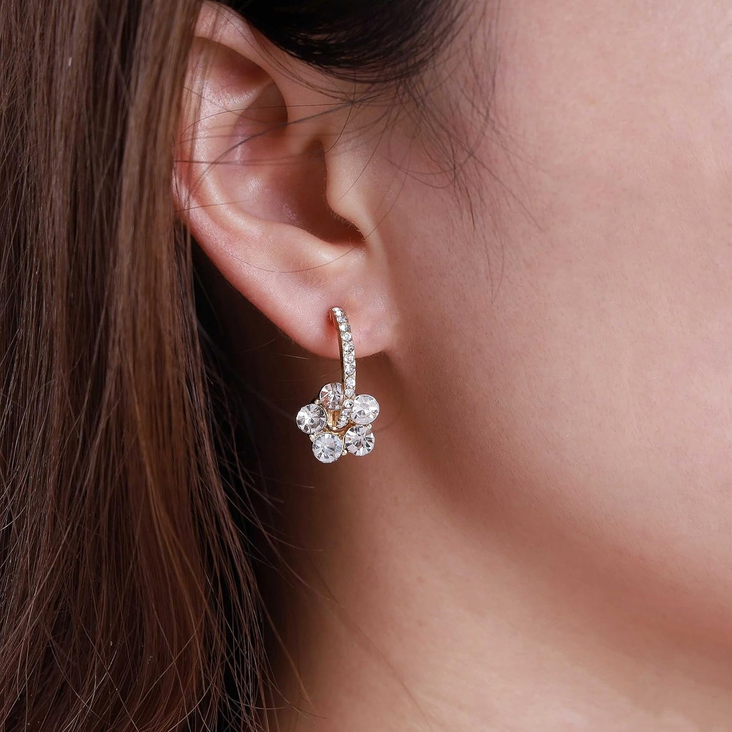 Vintage Rhinestone Flower Drop Earrings Crystal Flower Stud Earrings Gold Cz Hoop Earrings Sparkly Crystal Wedding Earrings Jewelry for Women