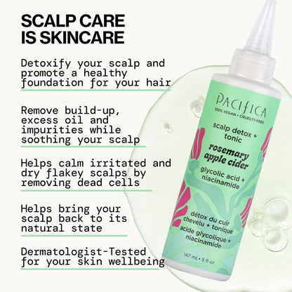 Pacifica Scalp Detox Set – Rosemary Apple Cider Vinegar Scalp Exfoliating Tonic with Scalp Massager Brush, Deep Cleansing & Clarifying Treatment for Buildup, Dry Flaky Scalp, Vegan