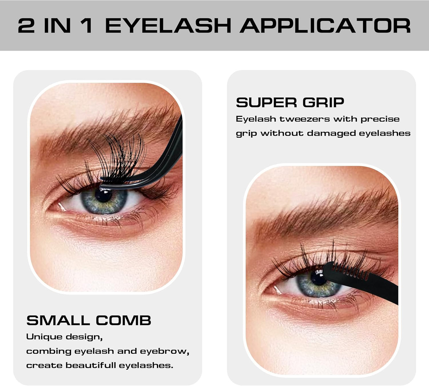 2 in 1 Lash Extension Tweezers with Comb, Stainless Steel Elbow Eyelash Extension Tweezers, Eyelash Tweezers for Lash Extensions, Precise Eyebrow Tweezers Tool for DIY False Eyelashes Clusters, Black