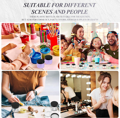 SATINIOR 36 Pieces 6 oz Plastic Jars with Lids Wide Mouth Airtight Reusable Container Acrylic Cosmetic Small Jars for Lotions Ointments Travel Toiletries Creams Make up Storage(Black)