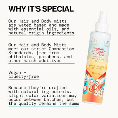 Pacifica Beauty, Indian Coconut Nectar Hair Perfume & Body Spray, Coconut and Creamy Vanilla Scent, Natural & Essential Oils, Alcohol Free, Clean Fragrance, Vegan & Cruelty Free