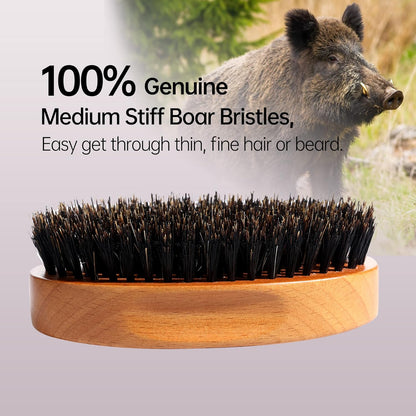 PERFEHAIR Boar Bristle Beard Brush for Men, Firm Bristles Wood Hair Comb for Mustache, Thin, Short Hair - Military Style