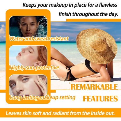 Mineral Sunscreen Setting Powder SPF 50++,Oil Control Long Lasting Matte Sunscreen Powder for Face,Natural Flawless Brush on Face Sunscreen Powder