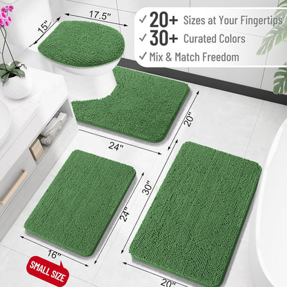 OLANLY Toilet Rugs U-Shaped 24x20, Extra Soft Absorbent Chenille Contour Bathroom Rugs for Toilet, Dry Quickly, Machine Washable, Non-Slip Bath Mat, Olive Green