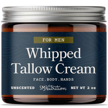 Whipped Beef Tallow Cream for Men | Face & Body | Beef Tallow for Skin Health & Barrier Support | Unscented | Whipped Men’s Moisturizer Cream with Beeswax | Grass-Fed, Cruelty-Free & Non-GMO | 2 oz