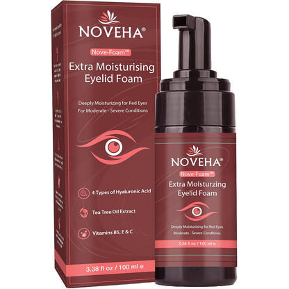 NOVEHA Extra Nove Eyelid Foaming Cleanser | Daily Skincare For Eyelashes & lids, Eye Irritations, Stye Eyes, Skin Dryness, Moisturize with Organic Ingredients, For All Skin Types - 3.38 oz