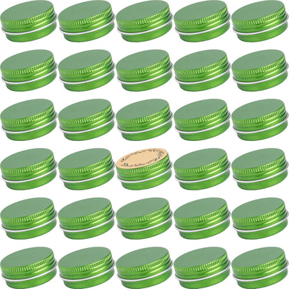 0.5 oz Screw Top Aluminum Tin Jar with Screw Lid and Blank Labels (Green - Pack of 32)
