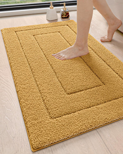 DEXI Bathroom Rug 43x24, Non Slip Washable Bath Mat for Shower Floor, Extra Large Absorbent Soft Bathmat with Rubber Backing, Quick Dry Microfiber Carpet, Yellow