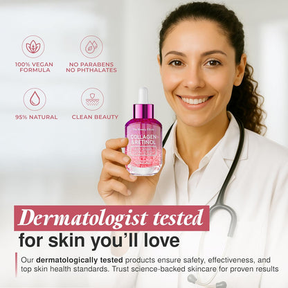 Collagen & Retinol Serum For Face - Ultra Hydrating, Restores, Smooths & Reduces Wrinkles - Dermatologist Tested, Natural Ingredients, Clean Beauty - Korean Skin Care - 1.69 Fl. Oz