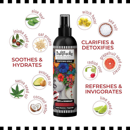Dollylocks Dreadlock Tightening Spray for Locs - Pepe Le Rosemary, Lemon Rosemary Peppermint - Strengthen, Tame Frizzy Dreads, Residue-free for Loose Hair, 8oz