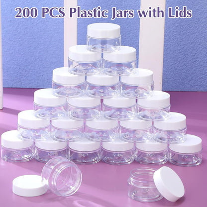 200 Pcs 1 oz Empty Bulk Plastic Container Jars with Lid Leak Proof Round Plastic Jars Small Cosmetic Travel Containers for Storage Makeup Creams Lotion Ointments, White