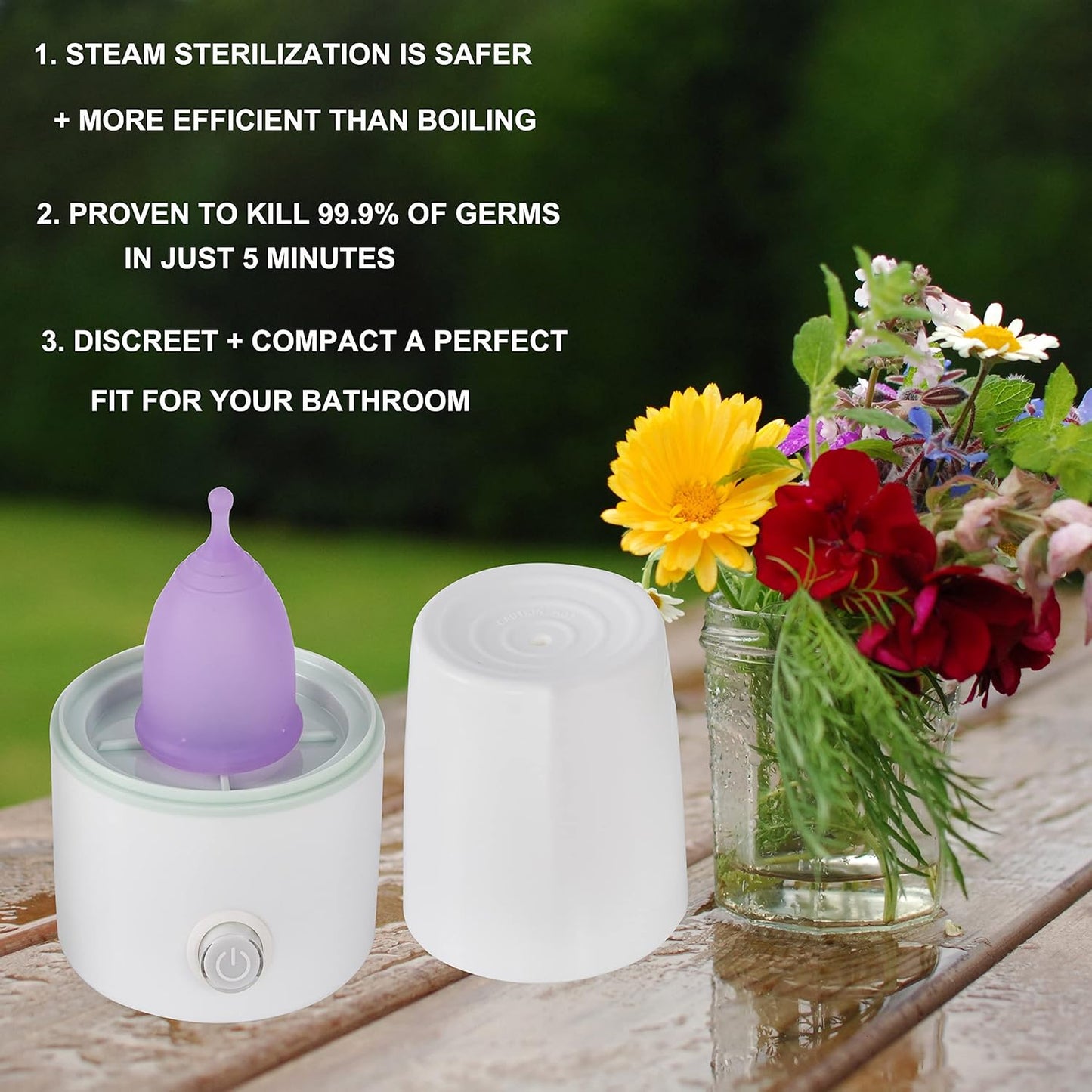 Menstrual Cup Sterilizer Period Cup Steamer Cleaner Machine High Temperature Wash Your Cup 99.9% Dirty 8 Minutes - Feminine Hygiene - Leak-Free (White Color)