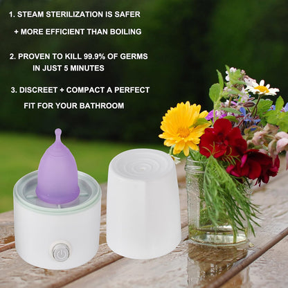 Menstrual Cup Sterilizer Period Cup Steamer Cleaner Machine High Temperature Wash Your Cup 99.9% Dirty 8 Minutes - Feminine Hygiene - Leak-Free (White Color)