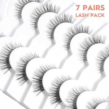Wispy Cat Eye Lashes False Eyelashes Natural 10mm Short Lash Pack Soft Strip Eyelash 3D Volume C Curl Natural Eyelashes 7 Pair Siligli Lashes