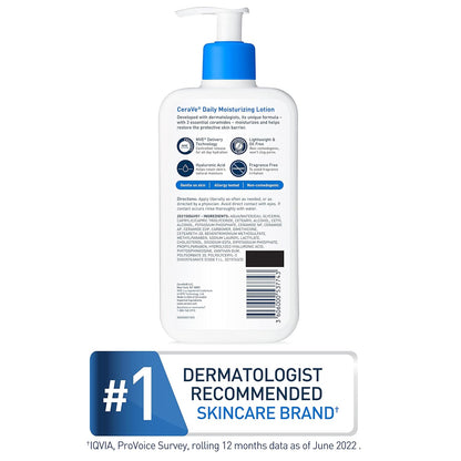 CeraVe Daily Moisturizing Lotion for Dry Skin, Body Lotion & Face Moisturizer with Hyaluronic Acid and Ceramides, Daily Moisturizer, Fragrance Free, Oil-Free, 19 Ounce