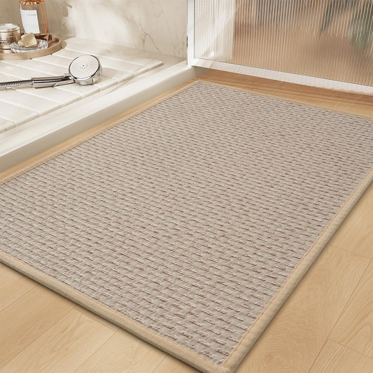 RESARE Non Slip Bath Mat - Machine Washable Bathroom Rugs, Super Absorbent Bath Mat Quick Dry Bathroom Mat, Bath Rugs Ultra Soft Rugs for Bathroom Floor, 17"x30" Beige
