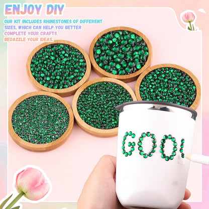 30000Pcs Resin Rhinestones for Bedazzling with 3Pcs B7000 Jewelry Glue, Emerald Green Flatback Gems Rhinestones for Crafting, Clothing Tumblers Mugs Shoes Fabric Decor Nail Art