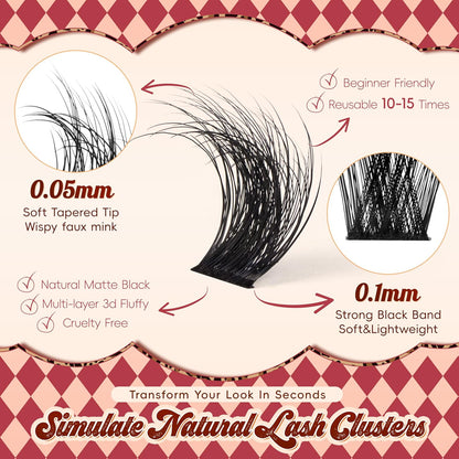 Lash Clusters 0.05mm PBT Fiber Eyelash Clusters, 0.1mm Superfine Black Band D Curl Diy Lash Extension, 112pcs 8-16mm Individual Like Eyelash Extensions (Lushy-D-8-16Mix)