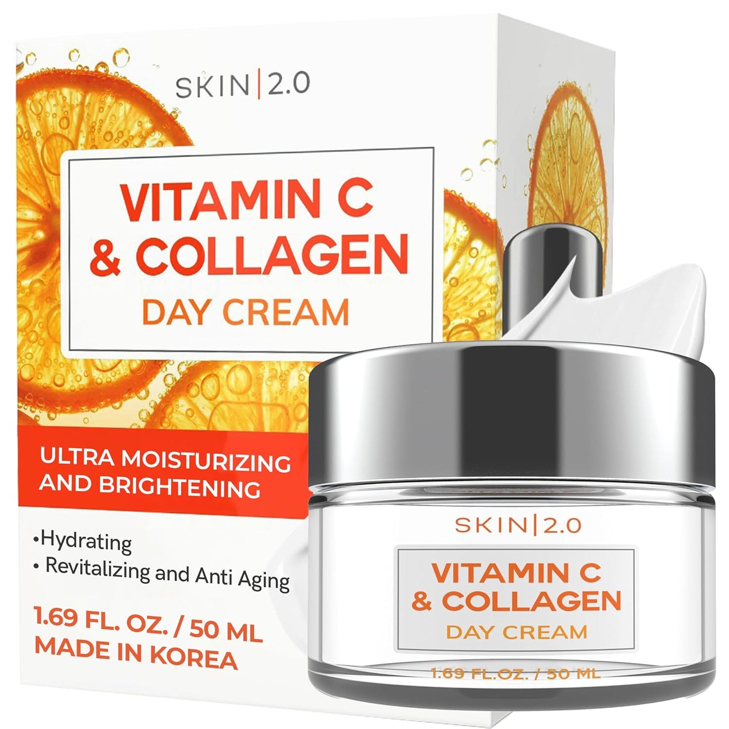 Vitamin C & Collagen Face Moisturizer - Dermatologist Tested, Anti-Aging, Skin Tightening - Brightening, Clean Beauty, Cruelty-Free, Korean Skincare for All Skin Types - 1.69 Fl oz