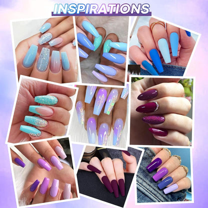 AZUREBEAUTY Dip Powder Nail Kit Starter, 20 Colors Purple Blue Glitter Dipping Powder Recycling Tray Essential Liquid Set Base Top Coat Activator French Dip Nails Art Manicure Beginner Salon 31 Pcs