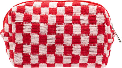 PAZIMIIK Checkered Makeup Bag for Purse Portable Zipper Make Up Pouch Small Cosmetic Case for Travel Accessories (Red)