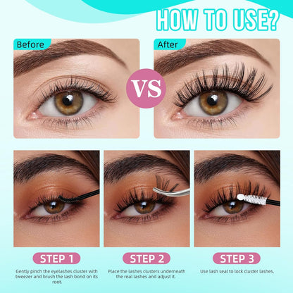 Lash Clusters 200pcs, Eyelash Extension Kit 40D D Curl Diy Cluster Eyelashes Extensions Lash Bond and Remover Waterproof Lash Applicator Tools for 8-18mm Mix Lashes Beginner Self Use