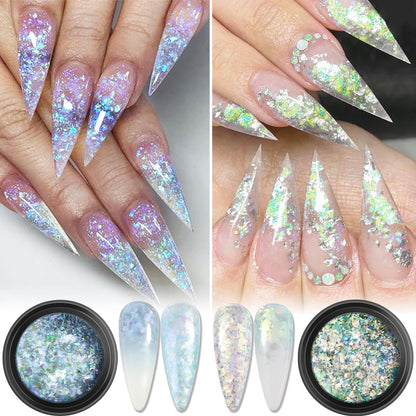 Chrome Nail Powder Set 24 Colors, Mirror Effect Gold Silver Chrome Glitter Powder White Pearl Chrome Powder Iridescent Pigment for Nails Opal Flakes Gold Leaf for Nail Art Decoration