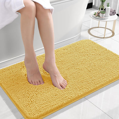 OLANLY Bathroom Rugs 24x16, Extra Soft Absorbent Chenille Bath Rugs, Rubber Backing Quick Dry, Machine Washable Bath Mats for Bathroom Floor, Tub and Shower, Home Decor Accessories, Yellow