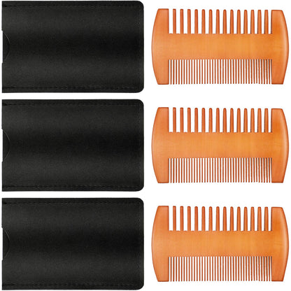 Natural Sandalwood Dual Action Beard and Mustache Comb with Leather Case (Yellow)