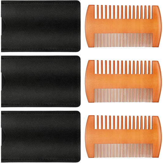 Natural Sandalwood Dual Action Beard and Mustache Comb with Leather Case (Yellow)