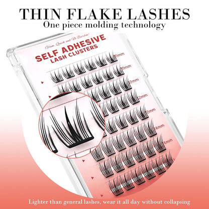 GAQQI Self Adhesive Eyelashes Lash Clusters, Press on Lashes 10-14mm Natural Manga Cluster Lashes, Reusable No Glue Lashes C Curl, NEW-TECH Thin Flakes Pre Glued Eyelashes Clusters (PG25)
