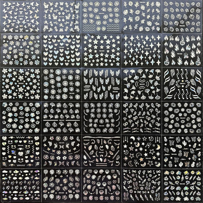 30 Sheets Aurora Flower Nail Art Stickers 3D Self Adhesive Flower Nail Stickers Aurora Moon Star Nail Decals Leaf Heart Nails Art Supplies Charms for Women Manicure Tips Decoration