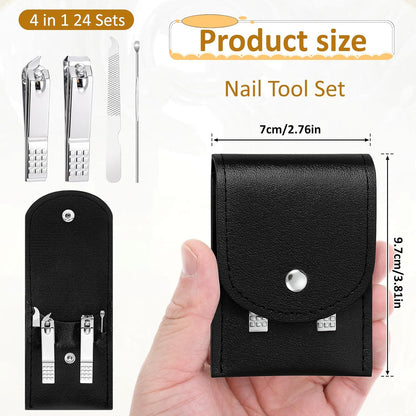 24 Set Travel Nail Clippers Kit Manicure Kit Stainless Steel Pedicure Set with Black Travel Case Portable Grooming Kits Gifts for Men Women Stainless Steel for Gifts Nail Care