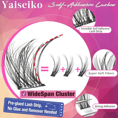 Self Adhesive Eyelashes Clusters Wispy Eyelash Extension Self Adhesive Eyelashes Reusable Press on Lashes No Glue Needed lash Clusters 10-16mm D Curl Individual Lashes Extensions with Tweezers
