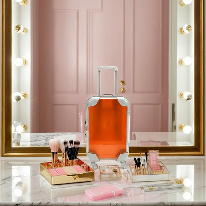 False Eyelash Storage Box, Portable Travel Organizer Mini Luggage False Eyelash Tray Makeup Tool (ORANGE)