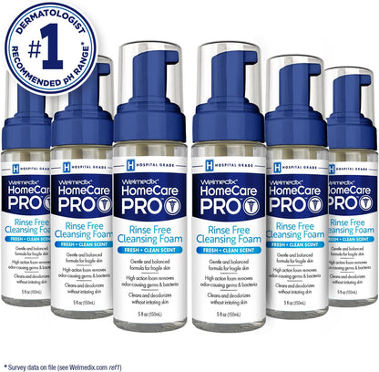 Rinse Free Cleansing Foam, 3 in 1 Body Wash, Shampoo and Personal Cleanser for Elderly, Incontinence and Infant Care, Hospital Grade, Sulfate Free, Paraben Free (Pack of 6)