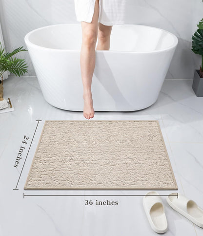 chakme Bathroom Rugs Mat 36x24, Ultra Thin Non Slip Bath Mat Quick Dry Absorbent Bath Mat for Bathroom Floor, (Light Beige, 36"x24")
