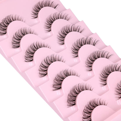 JIMIRE Lashes Natural Look Clear Band Demi-Wispies Short False Eyelashes Fluffy 3D Cat Eye 13MM Strip Lashes 7 Pairs Pack