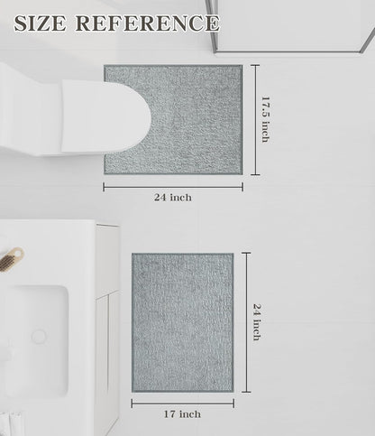 chakme Bathroom Rug Sets 2 Piece, Ultra Thin Bath Mat Quick Dry Bath Mat Set, Absorbent Bath Mat for Bathroom Non Slip Machine Washable, (Light Grey, 2 Piece)