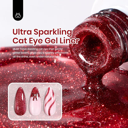 Beetles Red Cat Eye Gel Liner Nail Polish Glitter Gel Nail Art polish French Tip Swirl Nails Art Paint Soak Off UV Lamp Built Thin Nails Brush in Bottle Manicure Gifts for Women