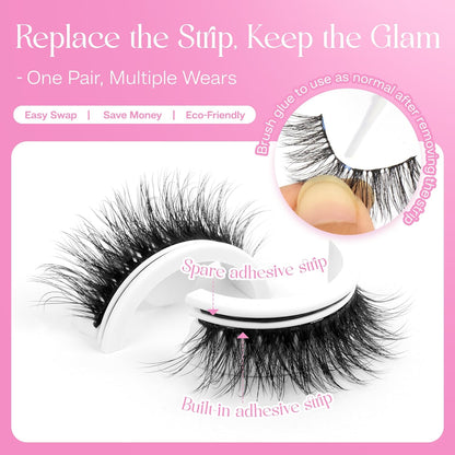 CALAILIS Self Adhesive Eyelashes 5 Pairs Natural Look Press On Lashes No Glue Need Eyelashes Reusable Cat Eye Wispy Self-adhesive False Lashes with Replacement Adhesive Strips (C122)